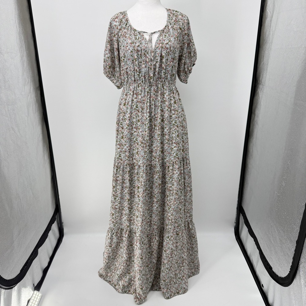 Wishlist Apparel Floral Tiered Short Sleeve Boho Maxi Dress